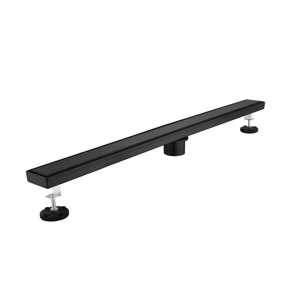 30 In. Linear Shower Drain, Included Hair Strainer And Leveling Feet In Matt Black 1 30 In. Linear Shower Drain, Included Hair Strainer And Leveling Feet In Matt Black