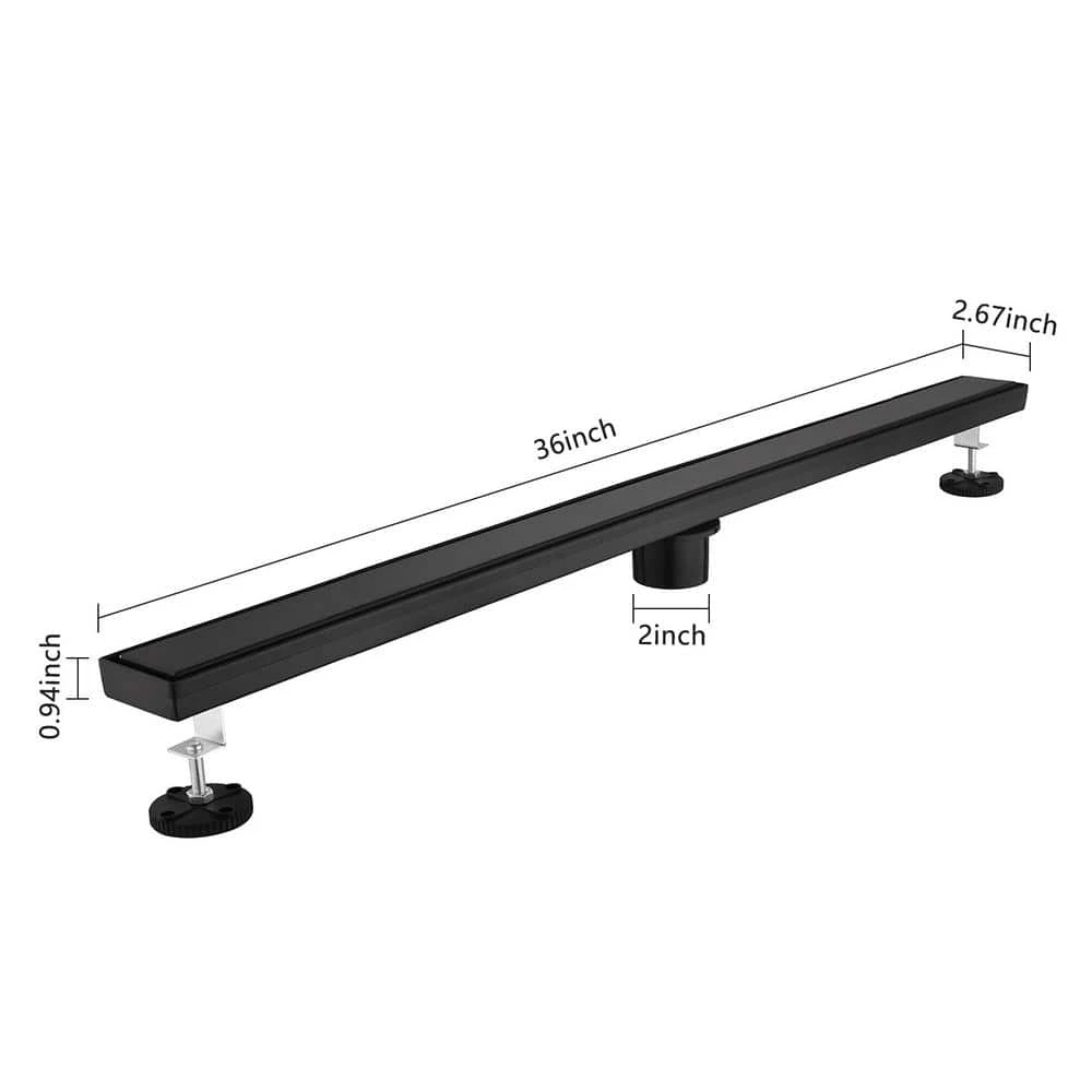 36 In. Linear Shower Drain, Included Hair Strainer And Leveling Feet In Matt Black 7 36 In. Linear Shower Drain, Included Hair Strainer And Leveling Feet In Matt Black - Image 7