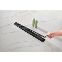 24 Inches Linear Shower Drain 304 Stainless Shower Drain Included Hair Strainer And Leveling Feet In Matte Black -FURITURE SALE SHOP matt black tahanbath sink strainers y w92891558 31 1000