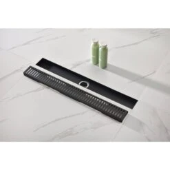 24 Inches Linear Shower Drain 304 Stainless Shower Drain Included Hair Strainer And Leveling Feet In Matte Black -FURITURE SALE SHOP matt black tahanbath sink strainers y w92891558 fa 1000