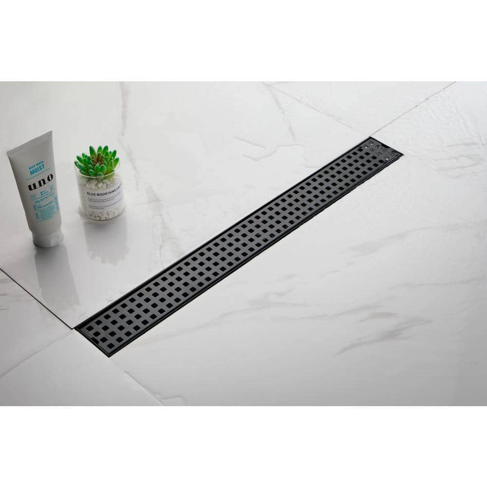 Square Shower Floor Drain With Flange, Pattern Grate Removable, Food-Grade SUS 304 Stainless Steel In Matte Black 7 Square Shower Floor Drain With Flange, Pattern Grate Removable, Food-Grade SUS 304 Stainless Steel In Matte Black - Image 7
