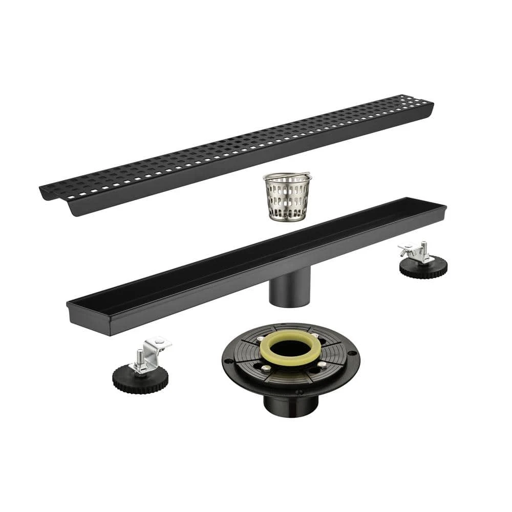 Square Shower Floor Drain With Flange, Pattern Grate Removable, Food-Grade SUS 304 Stainless Steel In Matte Black 1 Square Shower Floor Drain With Flange, Pattern Grate Removable, Food-Grade SUS 304 Stainless Steel In Matte Black