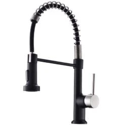 Single Handle Deck Mount Pull Down Sprayer Kitchen Faucet In Matte Black And Brushed Nickel