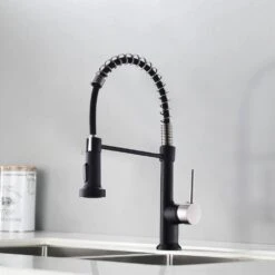 Single Handle Deck Mount Pull Down Sprayer Kitchen Faucet In Matte Black And Brushed Nickel -FURITURE SALE SHOP matte black and brushed nickel pull down kitchen faucets q xy 2135bn 1p 1 c3 1000