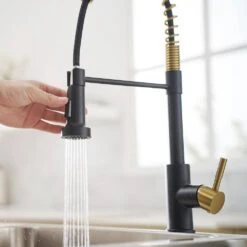 Single Handle No Sensor Pull Down Sprayer Kitchen Faucet In Matte Black And Gold -FURITURE SALE SHOP matte black and gold pull down kitchen faucets q xy 1325 33bng 1 ss us 1f 1000