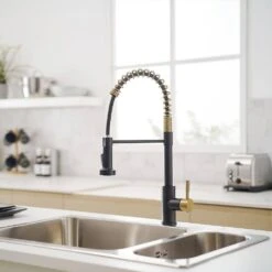 Single Handle No Sensor Pull Down Sprayer Kitchen Faucet In Matte Black And Gold -FURITURE SALE SHOP matte black and gold pull down kitchen faucets q xy 1325 33bng 1 ss us 31 1000