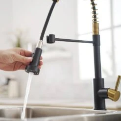 Single Handle No Sensor Pull Down Sprayer Kitchen Faucet In Matte Black And Gold -FURITURE SALE SHOP matte black and gold pull down kitchen faucets q xy 1325 33bng 1 ss us fa 1000