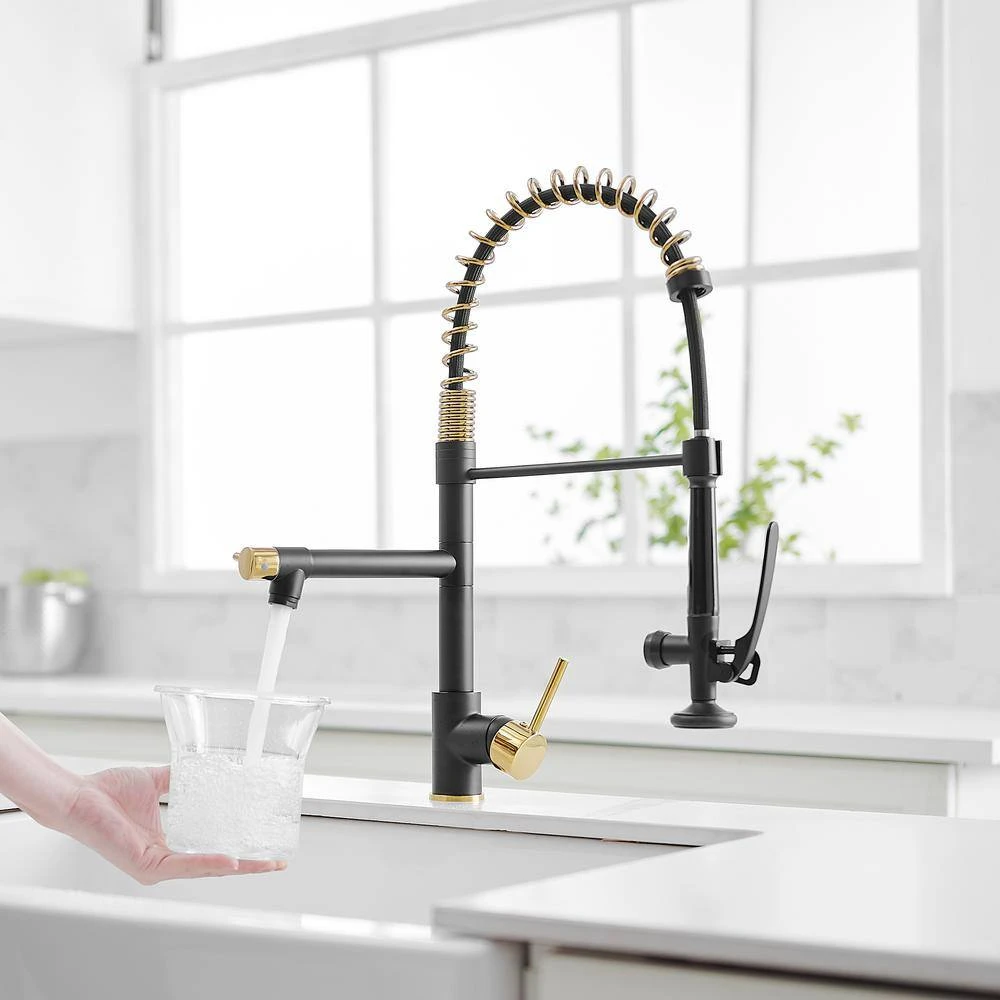 The Single-Handle Pull Down Sprayer Kitchen Faucet With 2 Spout?with Lock, In Matte Black And Gold 4 The Single-Handle Pull Down Sprayer Kitchen Faucet With 2 Spout?with Lock, In Matte Black And Gold - Image 4