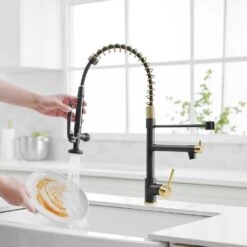 The Single-Handle Pull Down Sprayer Kitchen Faucet With 2 Spout?with Lock, In Matte Black And Gold 13 The Single-Handle Pull Down Sprayer Kitchen Faucet With 2 Spout?with Lock, In Matte Black And Gold -FURITURE SALE SHOP matte black and gold tahanbath pull down kitchen faucets y xy 512 33bg us 31 1000