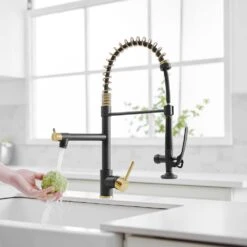 The Single-Handle Pull Down Sprayer Kitchen Faucet With 2 Spout?with Lock, In Matte Black And Gold 11 The Single-Handle Pull Down Sprayer Kitchen Faucet With 2 Spout?with Lock, In Matte Black And Gold -FURITURE SALE SHOP matte black and gold tahanbath pull down kitchen faucets y xy 512 33bg us 44 1000