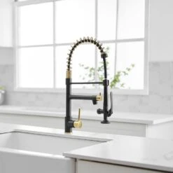 The Single-Handle Pull Down Sprayer Kitchen Faucet With 2 Spout?with Lock, In Matte Black And Gold 9 The Single-Handle Pull Down Sprayer Kitchen Faucet With 2 Spout?with Lock, In Matte Black And Gold -FURITURE SALE SHOP matte black and gold tahanbath pull down kitchen faucets y xy 512 33bg us 4f 1000