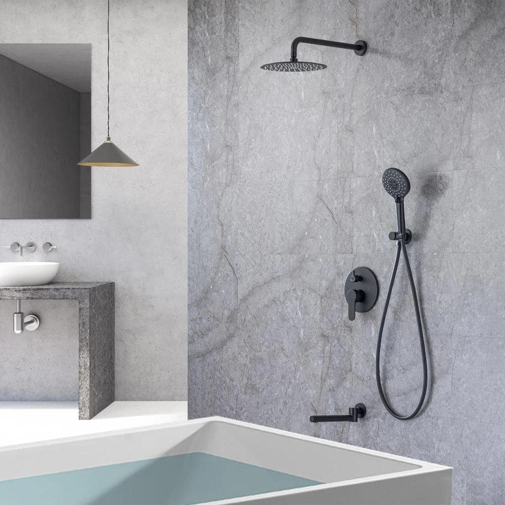 Single Handle 3-Spray High Pressure Tub And Shower Faucet Combo With Tub Spout In Matte Black (Valve Included) 12 Single Handle 3-Spray High Pressure Tub And Shower Faucet Combo With Tub Spout In Matte Black (Valve Included) - Image 12