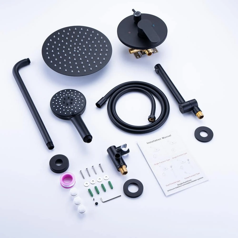 Single Handle 3-Spray High Pressure Tub And Shower Faucet Combo With Tub Spout In Matte Black (Valve Included) 9 Single Handle 3-Spray High Pressure Tub And Shower Faucet Combo With Tub Spout In Matte Black (Valve Included) - Image 9