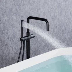 1-Handle Freestanding Tub Faucet With Hand Shower With Waterfall In Matte Black -FURITURE SALE SHOP matte black claw foot tub faucets q pzz 8008h 4f 1000