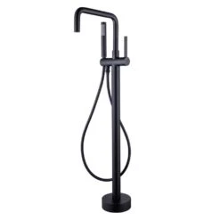 1-Handle Freestanding Tub Faucet With Hand Shower With Waterfall In Matte Black