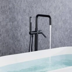 1-Handle Freestanding Tub Faucet With Hand Shower With Waterfall In Matte Black -FURITURE SALE SHOP matte black claw foot tub faucets q pzz 8008h c3 1000