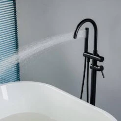 Single-Handle Freestanding Waterfall Tub Filler Bathroom Tub Faucet With Handheld Shower In Matte Black -FURITURE SALE SHOP matte black claw foot tub faucets q xy hs217b 1f 1000