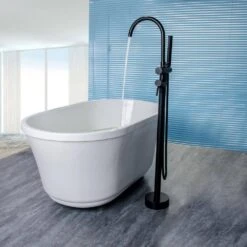 Single-Handle Freestanding Waterfall Tub Filler Bathroom Tub Faucet With Handheld Shower In Matte Black -FURITURE SALE SHOP matte black claw foot tub faucets q xy hs217b 44 1000