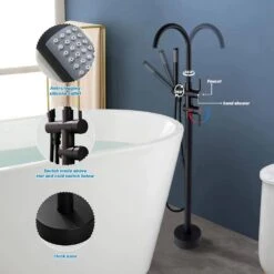 Single-Handle Freestanding Waterfall Tub Filler Bathroom Tub Faucet With Handheld Shower In Matte Black -FURITURE SALE SHOP matte black claw foot tub faucets q xy hs217b 4f 1000