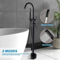 Single-Handle Freestanding Waterfall Tub Filler Bathroom Tub Faucet With Handheld Shower In Matte Black -FURITURE SALE SHOP matte black claw foot tub faucets q xy hs217b c3 1000