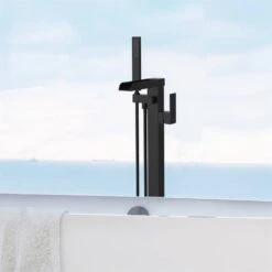 Freestanding Bathtub Cantilever Faucet Waterfall Tub Filler With Hand Shower In Matte Black 13 Freestanding Bathtub Cantilever Faucet Waterfall Tub Filler With Hand Shower In Matte Black -FURITURE SALE SHOP matte black claw foot tub faucets x dr 51001zb fa 1000
