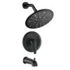 Single Handle Rain Showerhead， Freestanding Tub Faucet In Matte Black