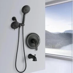 Single Handle 7 Function Rain Freestanding Tub Faucet With Handheld Shower In Matte Black -FURITURE SALE SHOP matte black claw foot tub faucets x w1219 w46591 31 1000