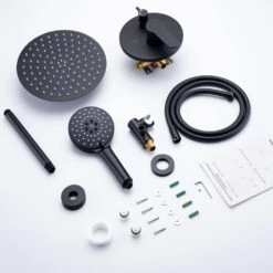 3-Spray Patterns With 2.5 GPM 12 In. Ceiling Mounted Dual Shower Heads Shower System Mix Set In Matte Black 13 3-Spray Patterns With 2.5 GPM 12 In. Ceiling Mounted Dual Shower Heads Shower System Mix Set In Matte Black -FURITURE SALE SHOP matte black dual shower heads pzz 96205 h kxc fa 1000