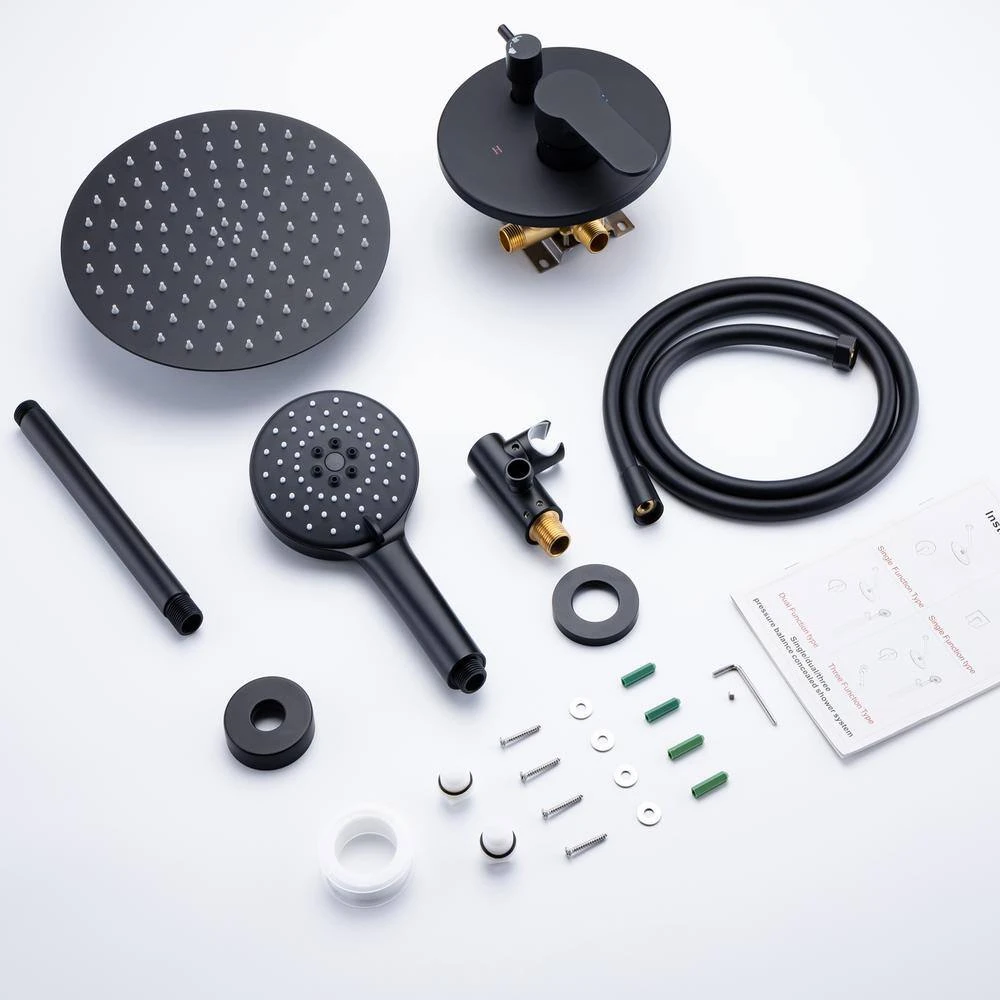 3-Spray Patterns With 2.5 GPM 12 In. Ceiling Mounted Dual Shower Heads Shower System Mix Set In Matte Black 6 3-Spray Patterns With 2.5 GPM 12 In. Ceiling Mounted Dual Shower Heads Shower System Mix Set In Matte Black - Image 6
