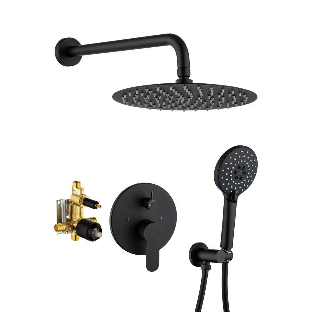 3-Spray Patterns With 2.5 GPM 10 In. Wall Mount Shower System Set Dual Shower Heads With Handheld Spray In Matte Black 1 3-Spray Patterns With 2.5 GPM 10 In. Wall Mount Shower System Set Dual Shower Heads With Handheld Spray In Matte Black