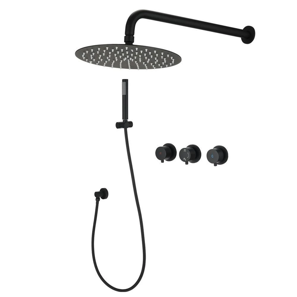 2 Spray Wall Mount Full Rain Shower Faucet With Hand Shower In Matte Black 2.8 Gallons Per Minute 8 2 Spray Wall Mount Full Rain Shower Faucet With Hand Shower In Matte Black 2.8 Gallons Per Minute - Image 8