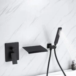 1-Spray Single Handle Wall Mount Tub Faucet With Hand Shower 1.5 GPM In Matte Black -FURITURE SALE SHOP matte black dual shower heads x ctbb861mb 31 1000