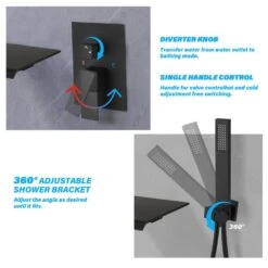 1-Spray Single Handle Wall Mount Tub Faucet With Hand Shower 1.5 GPM In Matte Black -FURITURE SALE SHOP matte black dual shower heads x ctbb861mb 76 1000