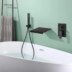 1-Spray Single Handle Wall Mount Tub Faucet With Hand Shower 1.5 GPM In Matte Black -FURITURE SALE SHOP matte black dual shower heads x ctbb861mb fa 1000