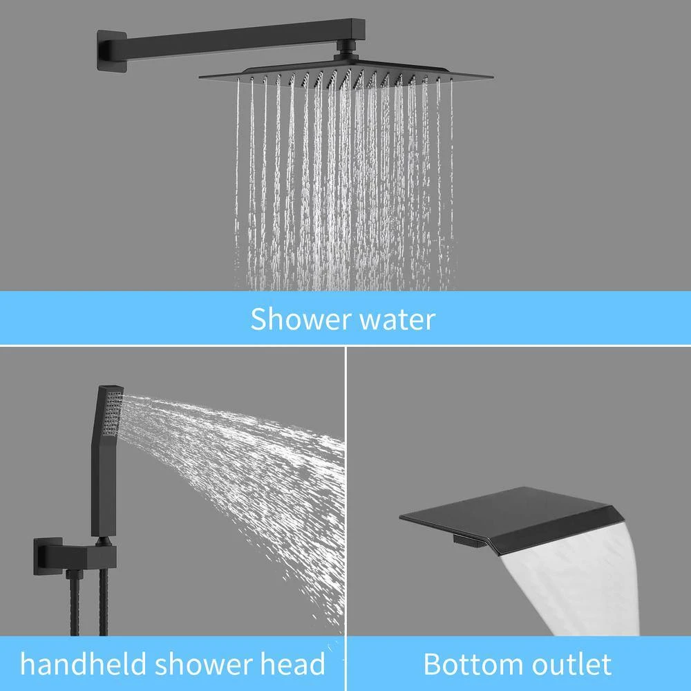 Single Handle 1-Spray Rainfall Shower Head, Handheld Shower Faucet 2 GPM With Adjustable Heads In Matte Black 3 Single Handle 1-Spray Rainfall Shower Head, Handheld Shower Faucet 2 GPM With Adjustable Heads In Matte Black - Image 3