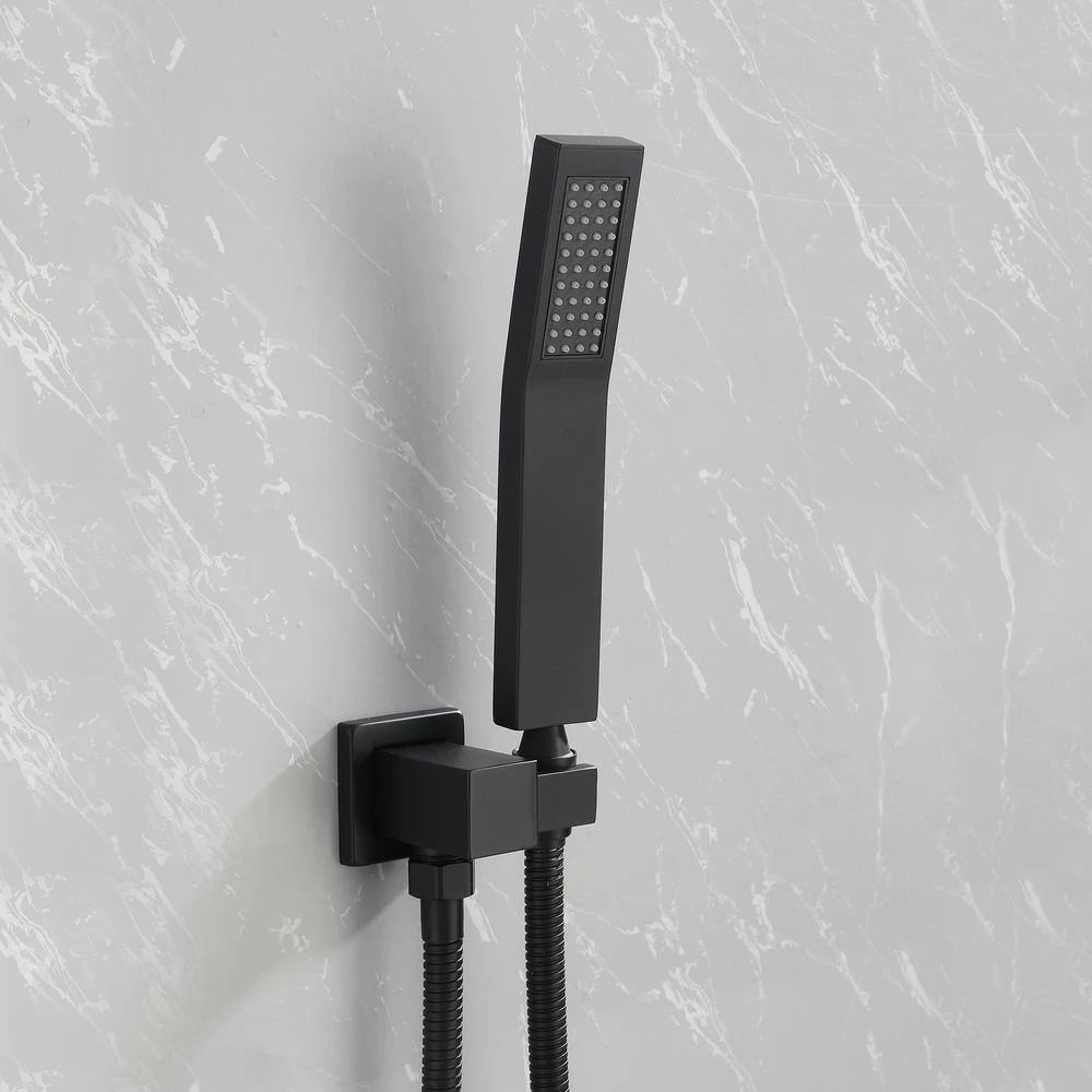 2-Spray Patterns Square Wall Mount Rain Dual Shower Heads With Hand Shower 1.5 Gpm In Matte Black 4 2-Spray Patterns Square Wall Mount Rain Dual Shower Heads With Hand Shower 1.5 Gpm In Matte Black - Image 4