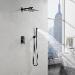 2-Spray Patterns Square Wall Mount Rain Dual Shower Heads With Hand Shower 1.5 Gpm In Matte Black 15 2-Spray Patterns Square Wall Mount Rain Dual Shower Heads With Hand Shower 1.5 Gpm In Matte Black -FURITURE SALE SHOP matte black dual shower heads x nk0736 31 1000
