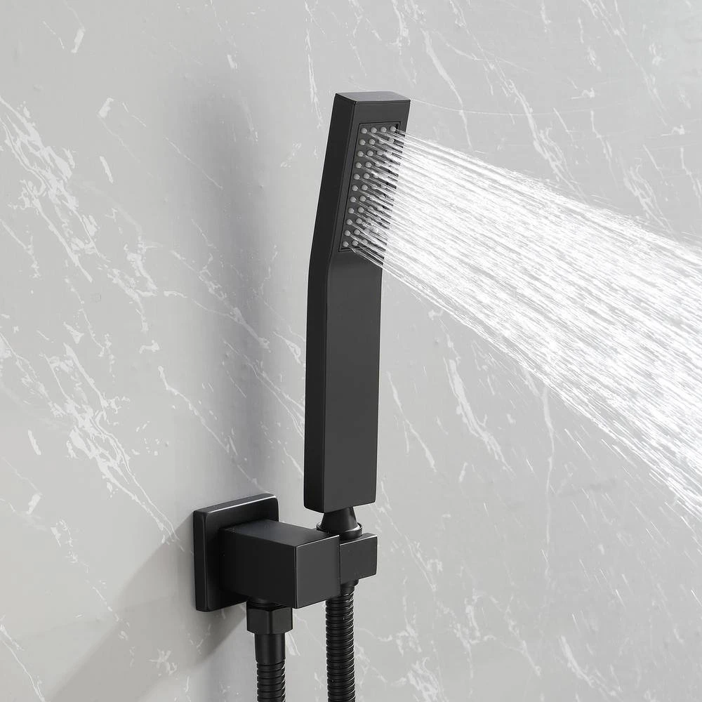 2-Spray Patterns Square Wall Mount Rain Dual Shower Heads With Hand Shower 1.5 Gpm In Matte Black 5 2-Spray Patterns Square Wall Mount Rain Dual Shower Heads With Hand Shower 1.5 Gpm In Matte Black - Image 5