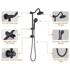 3 Spray Dual Shower Head And Handheld Shower Head Wall Mounted Shower System 2.5 GPM In Matte Black -FURITURE SALE SHOP matte black dual shower heads x w1219 w56006 1f 1000