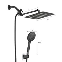 6 Spray Patterns Wall Mount Dual Shower Head And Handheld Shower Head With 2-Way Diverter In Matte Black -FURITURE SALE SHOP matte black dual shower heads x w1219 w60165 76 1000
