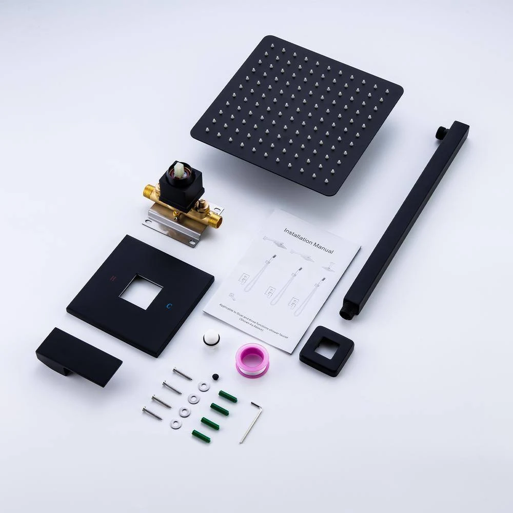 1-Spray Patterns With 2.5 GPM 10 In. Wall Mount Rain Fixed Shower Head In Matte Black (Valve Included) 10 1-Spray Patterns With 2.5 GPM 10 In. Wall Mount Rain Fixed Shower Head In Matte Black (Valve Included) - Image 10