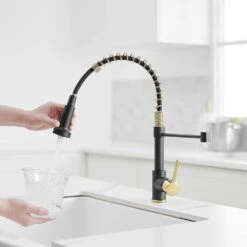 Single-Handle Pull Down Sprayer Kitchen Faucet, Modern High-Arc Pull Out Kitchen Sink Faucet In Black With Matte Black -FURITURE SALE SHOP matte black gold tahanbath pull down kitchen faucets y xy 189 33bg 45 us 44 1000