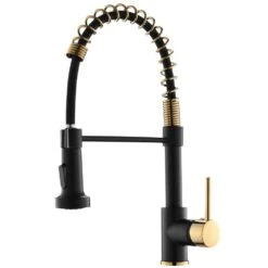 Single-Handle Pull Down Sprayer Kitchen Faucet, Modern High-Arc Pull Out Kitchen Sink Faucet In Black With Matte Black
