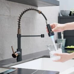 Single-Handle Deck Mount Pull Down Sprayer Kitchen Faucet With LED In Matte Black Mix Rose Gold -FURITURE SALE SHOP matte black mix rose gold pull down kitchen faucets q xy 189 33br led 45 us 44 1000