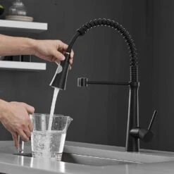 Single Handle No Sensor Pull Down Sprayer Kitchen Faucet In Matte Black -FURITURE SALE SHOP matte black pull down kitchen faucets q xy 2008b 1f 1000