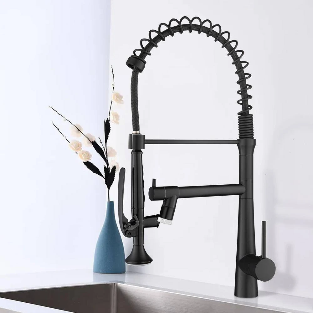 Single Handle Deck Mount Pull Down Sprayer Kitchen Faucet With LED In Matte Black 8 Single Handle Deck Mount Pull Down Sprayer Kitchen Faucet With LED In Matte Black - Image 8