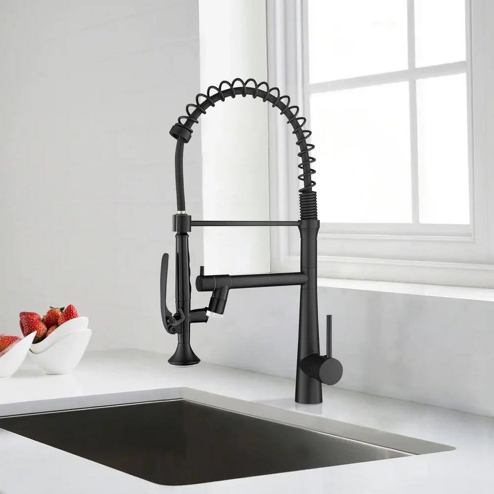 Single Handle Deck Mount Pull Down Sprayer Kitchen Faucet With LED In Matte Black 2 Single Handle Deck Mount Pull Down Sprayer Kitchen Faucet With LED In Matte Black - Image 2