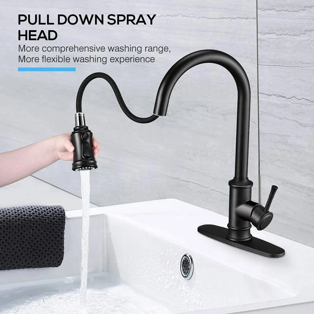 Single Handle Pull Down Sprayer Kitchen Cantilever Faucet Kitchen Tap Faucet Head In Matte Black 4 Single Handle Pull Down Sprayer Kitchen Cantilever Faucet Kitchen Tap Faucet Head In Matte Black - Image 4
