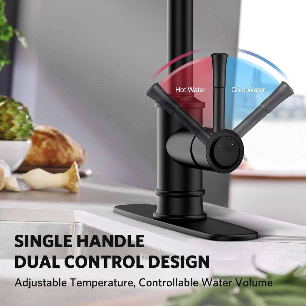 Single Handle Pull Down Sprayer Kitchen Cantilever Faucet Kitchen Tap Faucet Head In Matte Black 7 Single Handle Pull Down Sprayer Kitchen Cantilever Faucet Kitchen Tap Faucet Head In Matte Black - Image 7