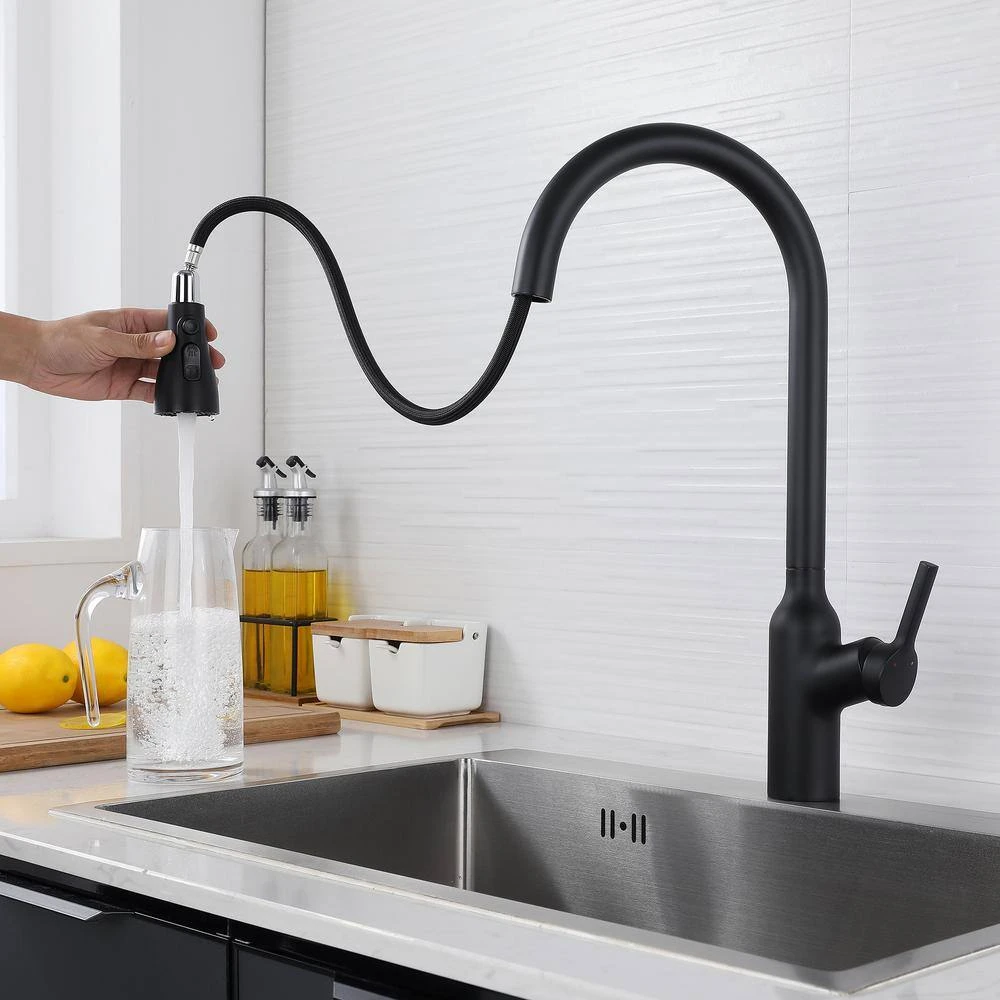 Single Handle Pull Down Sprayer Kitchen Faucet Modern Kitchen Sink Faucet In Matte Black 5 Single Handle Pull Down Sprayer Kitchen Faucet Modern Kitchen Sink Faucet In Matte Black - Image 5